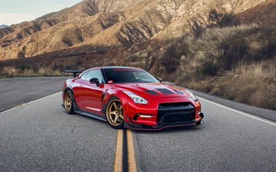 4k, Nissan GT-R, front view, GT-R tuning, Japanese sports cars, red GT-R, Nissan GT-R R35, Japanese cars, Nissan
