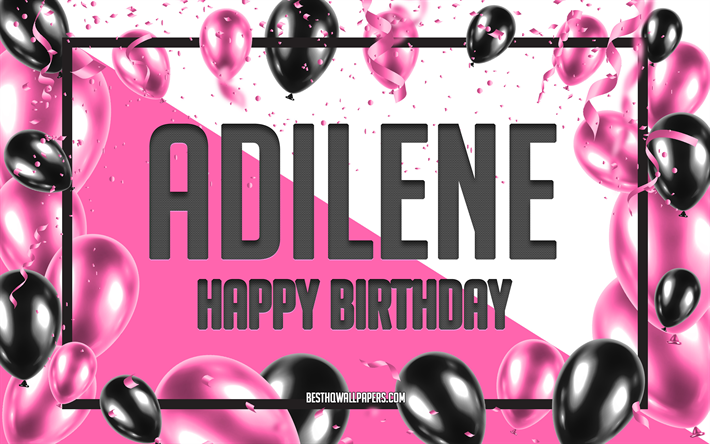 お誕生日おめでとうアディレン, 誕生日用風船の背景, アディレン, 名前の壁紙, アディレンお誕生日おめでとう, ピンクの風船の誕生日の背景, グリーティングカード, アディレンの誕生日