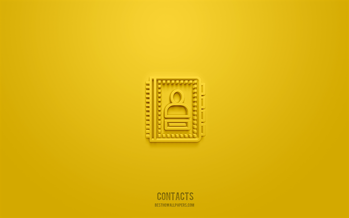Contacts 3d icon, yellow background, 3d symbols, Contacts, business icons, 3d icons, Contacts sign, business 3d icons