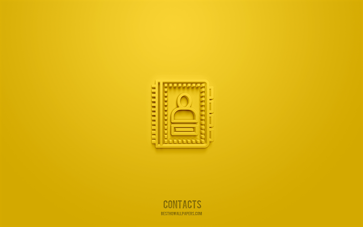 icono de contactos 3d, fondo amarillo, s&#237;mbolos 3d, contactos, iconos de negocios, iconos 3d, signo de contactos, iconos de negocios 3d