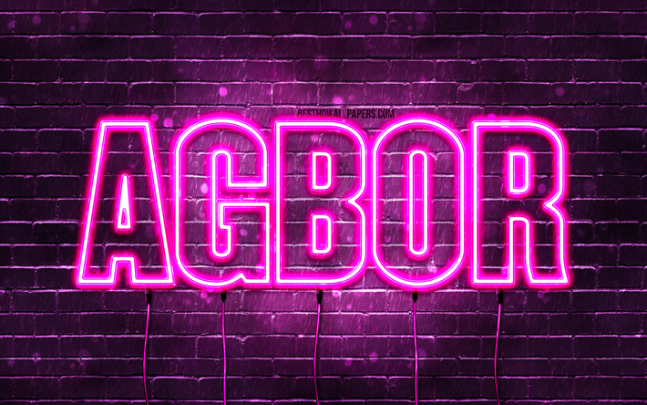 Feliz Cumplea&#241;os Agbor, 4k, luces de ne&#243;n rosa, nombre Agbor, creativo, Cumplea&#241;os Agbor, foto con el nombre Agbor, Agbor