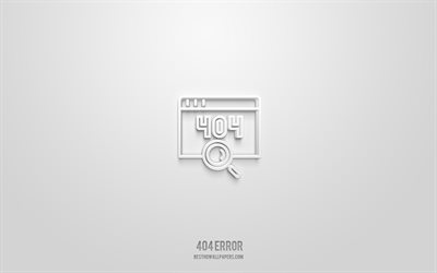 404 fel 3d-ikon, vit bakgrund, 3d-symboler, 404-fel, webbikoner, 3d-ikoner, 404 feltecken, webb-3d-ikoner