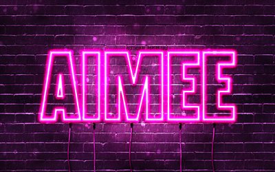 Happy Birthday Aimee, 4k, pink neon lights, Aimee name, creative, Aimee Happy Birthday, Aimee Birthday, popular french female names, picture with Aimee name, Aimee