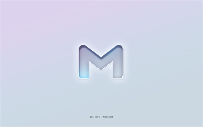 gmail logosu, 3d metni kesip, beyaz arka plan, gmail 3d logosu, gmail amblemi, gmail, kabartmalı logo, gmail 3d amblemi