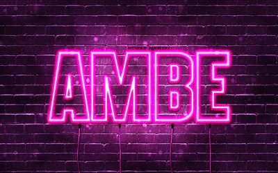 Happy Birthday Ambe, 4k, pink neon lights, Ambe name, creative, Ambe Happy Birthday, Ambe Birthday, popular french female names, picture with Ambe name, Ambe