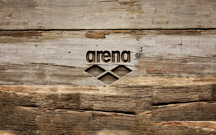 arena-holzlogo, 4k, holzhintergr&#252;nde, marken, arena-logo, kreativ, holzschnitzerei, arena
