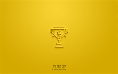 Award Cup 3d icon, yellow background, 3d symbols, Award Cup, business icons, 3d icons, Award Cup sign, business 3d icons