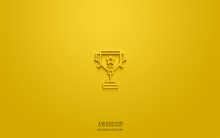award cup 3d-symbol, gelber hintergrund, 3d-symbole, award cup, business-symbole, award cup-zeichen, business-3d-symbole
