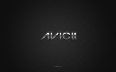Avicii logo, silver shiny logo, Avicii metal emblem, gray carbon fiber texture, Avicii, brands, creative art, Avicii emblem