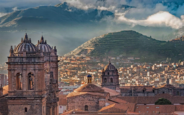 cusco, peru, inka-festungen, peruanische anden, abend, sonnenuntergang, anden, cusco-panorama, cusco-stadtbild