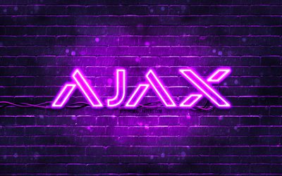 ajax systems violett logotyp, 4k, violett brickwall, ajax systems logotyp, varum&#228;rken, ajax systems neonlogotyp, ajax systems