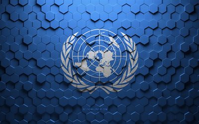 Flag of United Nations, honeycomb art, United Nations hexagons flag, United Nations 3d hexagons art, United Nations flag, United Nations