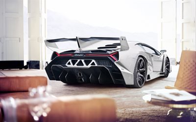 Lamborghini Veneno, italian autot, 2017 autot, valkoinen Veneno, superautot, Lamborghini