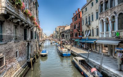 Venecia, verano, Puertos, Canales, barcos, Italia