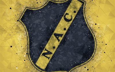 NAC Breda, 4k, logo, geometrinen taide, Hollantilainen jalkapalloseura, keltainen tausta, Eredivisie, Leve&#228;, Alankomaat, creative art, jalkapallo