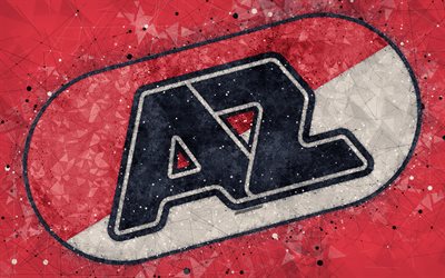 AZ Alkmaar, 4k, logo, geometrinen taide, Hollantilainen jalkapalloseura, punainen tausta, Eredivisie, Alkmaar, Alankomaat, creative art, jalkapallo