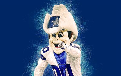 Rowdy, official mascot, Dallas Cowboys, 4k, art, NFL, USA, grunge art, symbol, blue background, paint art, National Football League, NFL mascots, Dallas Cowboys mascot