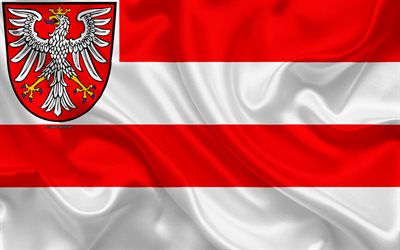 Lipun Frankfurt, 4k, silkki tekstuuri, punainen valkoinen silkki lippu, vaakuna, Saksan kaupunki, Frankfurt, Saksa, symbolit