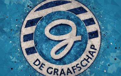 BV De Graafschap, 4k, logo, geometric art, Dutch football club, blue background, Eredivisie, Doetinchem, Netherlands, creative art, football, De Graafschap FC
