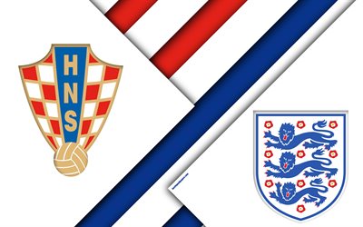 Croatia vs England, 4k, material design, Semifinal, Round 4, abstract, logos, 2018 FIFA World Cup, Russia 2018, football match, 11 July