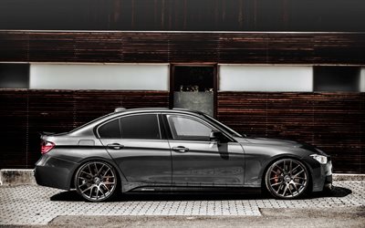 BMW 3, 2018, F30, tuning M3, 335i, vista laterale, grigio berlina, grigio M3, BMW