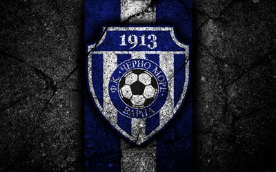 4k, Cherno More Varna FC, yeni logo, Parva Lig, futbol, siyah taş, Bulgaristan, Cherno More Varna, amblem, asfalt doku, Futbol Kul&#252;b&#252;, FC Cherno More Varna