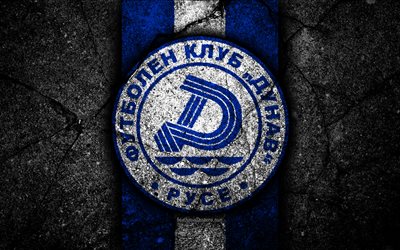 4k, Dunav Ruse FC, yeni logo, Parva Lig, futbol, siyah taş, Bulgaristan, Dunav Ruse, amblem, asfalt doku, Futbol Kul&#252;b&#252;, FC Dunav Ruse