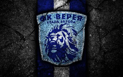 4k, FC Vereya, yeni logo, Parva Lig, futbol, siyah taş, Bulgaristan, Vereya Stara Zagora, amblem, asfalt doku, Futbol Kul&#252;b&#252;