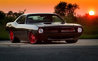 plymouth barracuda, 4k, 2019 autos, tuning, supercars, muscle cars, american cars, plymouth