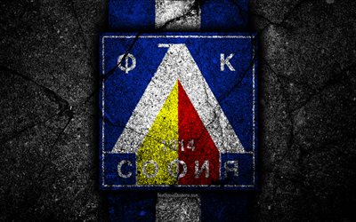 4k, Levski FC, novo logotipo, Parva Liga, futebol, pedra preta, Bulg&#225;ria, Levski Sofia, emblema, a textura do asfalto, clube de futebol, FC Levski
