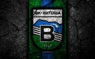 4k, Vitosha Bistritsa FC, 新ロゴマーク, Parvaリーガ, サッカー, 黒石, ブルガリア, Vitosha Bistritsa, エンブレム, アスファルトの質感, サッカークラブ, FC Vitosha Bistritsa