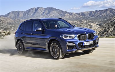 BMW X3, 2019, 4k, xdrive30i, blue luxury crossover, new blue X3, front view, exterior, German cars, BMW