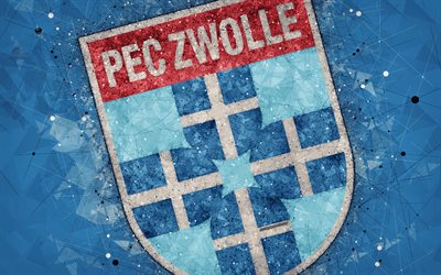 PEC زوول, 4k, شعار, الهندسية الفنية, الهولندي لكرة القدم, خلفية زرقاء, الدوري الهولندي, زوول, هولندا, الفنون الإبداعية, كرة القدم