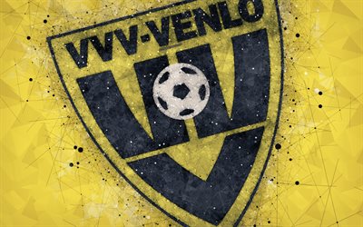 VVV-Venlo FC, 4k, logotyp, geometriska art, Holl&#228;ndsk fotboll club, gul bakgrund, Eredivisie, Venlo, Nederl&#228;nderna, kreativ konst, fotboll