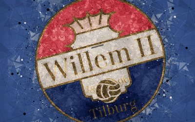 willem ii-fc, 4k, logo, geometrische kunst, niederl&#228;ndische fu&#223;ball-club, blauer hintergrund, eredivisie, tilburg, niederlande, kunst, fu&#223;ball