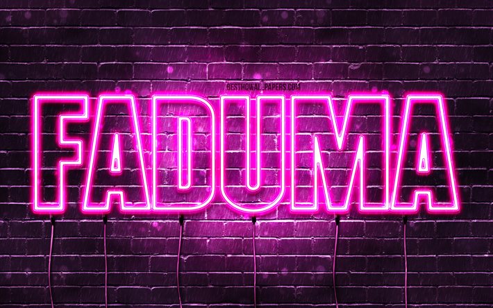 Faduma, 4k, wallpapers with names, female names, Faduma name, purple neon lights, Happy Birthday Faduma, popular arabic female names, picture with Faduma name