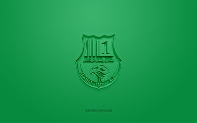 Al Ahli SC, creative 3D logo, green background, Qatar Stars League, 3d emblem, QSL, Qatar Football Club, Doha, Qatar, 3d art, football, Al Ahli SC 3d logo