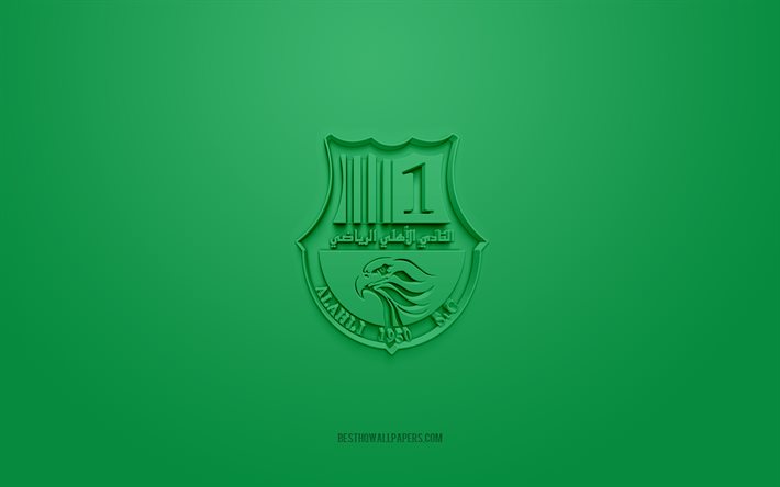 Al Ahli SC, creative 3D logo, green background, Qatar Stars League, 3d emblem, QSL, Qatar Football Club, Doha, Qatar, 3d art, football, Al Ahli SC 3d logo