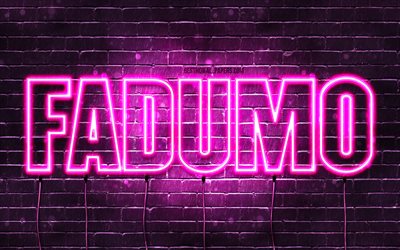 Fadumo, 4k, pap&#233;is de parede com nomes, nomes femininos, nome Fadumo, luzes de neon roxas, Fadumo feliz anivers&#225;rio, nomes femininos &#225;rabes populares, foto com nome Fadumo