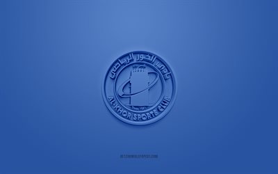 Al-Khor SC, creative 3D logo, blue background, Qatar Stars League, 3d emblem, QSL, Qatar Football Club, Al Khor, Qatar, 3d art, football, Al-Khor SC 3d logo