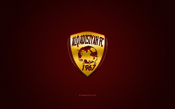Al Qadsiah FC, Suudi futbol kul&#252;b&#252;, SPL, sarı logo, kırmızı karbon fiber arka plan, Suudi Profesyonel Ligi, futbol, Khobar, Suudi Arabistan, Al Qadsiah FC logosu