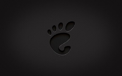 Logo gnomo in carbonio, 4k, arte grunge, sfondo in carbonio, creativo, logo nero Gnome, Linux, logo Gnome, Gnomo