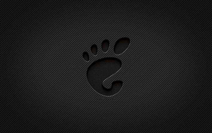 Gnome carbon logo, 4k, grunge art, carbon background, creative, Gnome black logo, Linux, Gnome logo, Gnome