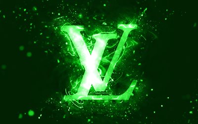 Louis Vuitton yeşil logo, 4k, yeşil neon ışıklar, yaratıcı, yeşil soyut arka plan, Louis Vuitton logosu, moda markaları, Louis Vuitton