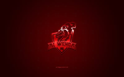 Al-Wehda FC, club de football saoudien, SPL, logo rouge, fond rouge en fibre de carbone, Ligue professionnelle saoudienne, football, La Mecque, Arabie saoudite, logo Al-Wehda FC