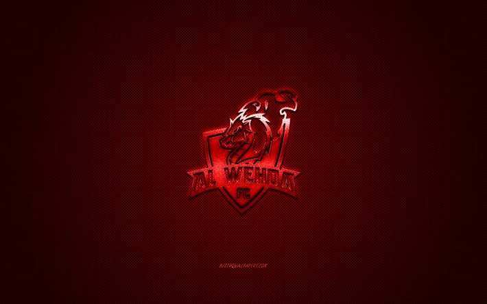 Al-Wehda FC, Saudi-Arabian jalkapalloseura, SPL, punainen logo, punainen hiilikuitutausta, Saudi Professional League, jalkapallo, Mekka, Saudi-Arabia, Al-Wehda FC logo