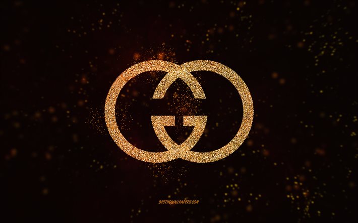Gucci glitter logo, 4k, black background, Gucci logo, gold glitter art, Gucci, creative art, Gucci gold glitter logo