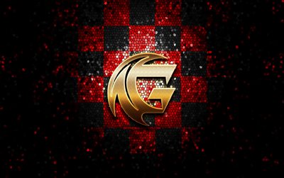 Gothiques Amiens, glitter logo, Ligue Magnus, red black checkered background, hockey, french hockey team, Gothiques Amiens logo, mosaic art, french hockey league, France