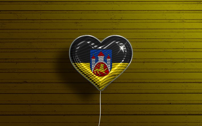 I Love Gottingen, 4k, palloncini realistici, sfondo di legno giallo, citt&#224; tedesche, bandiera di Gottinga, Germania, palloncino con bandiera, Gottinga, Giorno di Gottinga