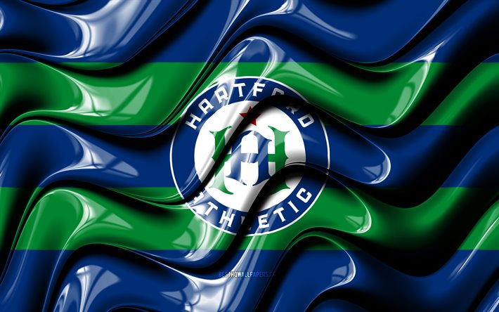 Hartford Athletic bandiera, 4k, blu e verde 3D onde, USL, squadra di calcio americana, Hartford Athletic, logo, calcio, Hartford Athletic FC